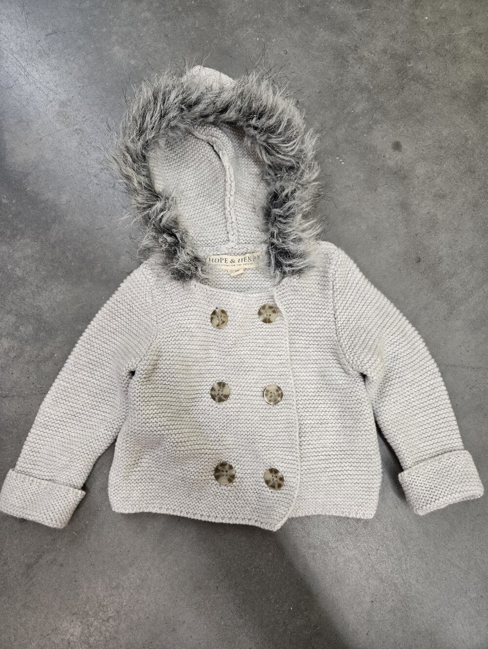 Hope & Henry Baby Girl Fur Hooded Sweater 0-3 Months